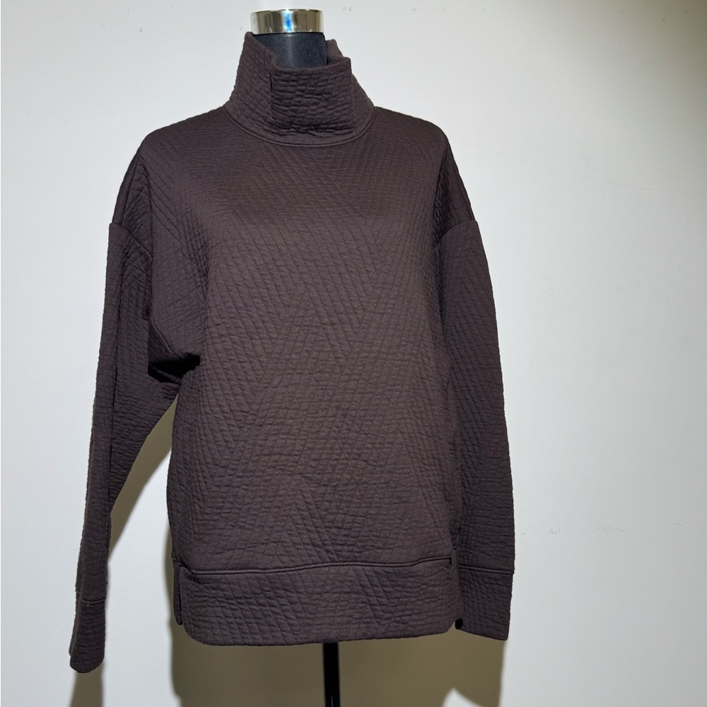 GapFit Quilted Mock Neck Pullover Brown Small NWT Athleisure w/ Pockets
